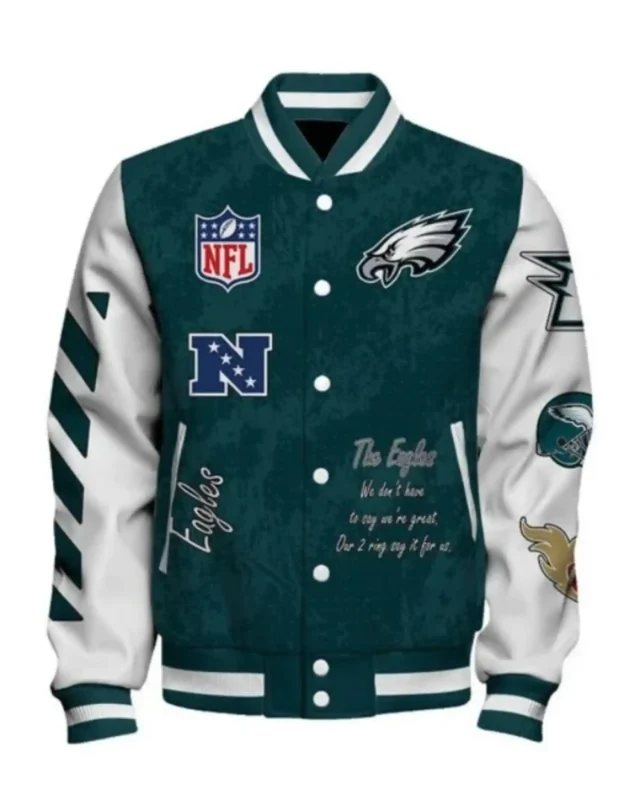 Eagles 2X Super Bowl LIX Champions Hustle Varsity Jacket