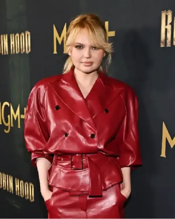 Elena Matei Robin Hood Premiere 2025 Red Leather Jacket