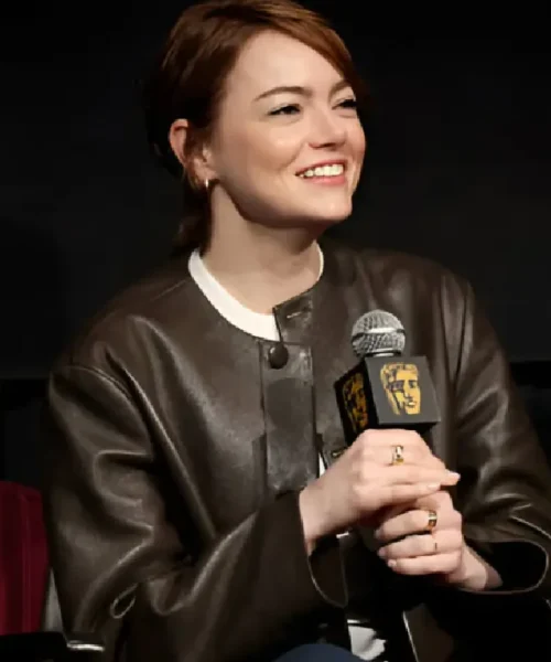 Emma Stone Bugonia BAFTA Screening Leather Jacket