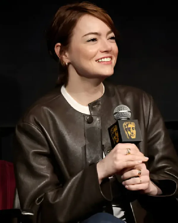 Emma Stone Bugonia BAFTA Screening Leather Jacket