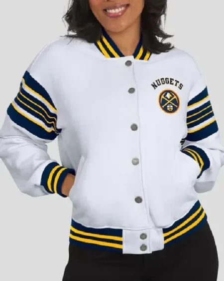 Erin Andrews Denver Nuggets White Fleece Jacket