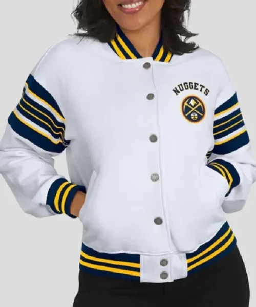Erin Andrews Denver Nuggets White Fleece Jacket