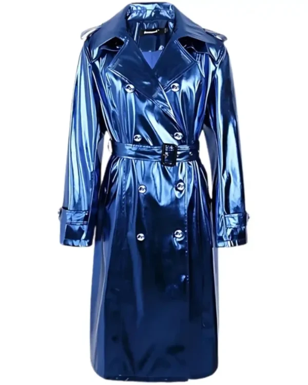 Eve Teschmacher Superman Movie 2025 Sara Sampaio Asymmetrical Zip Belted Biker Short Trench Coat – Electric Blue