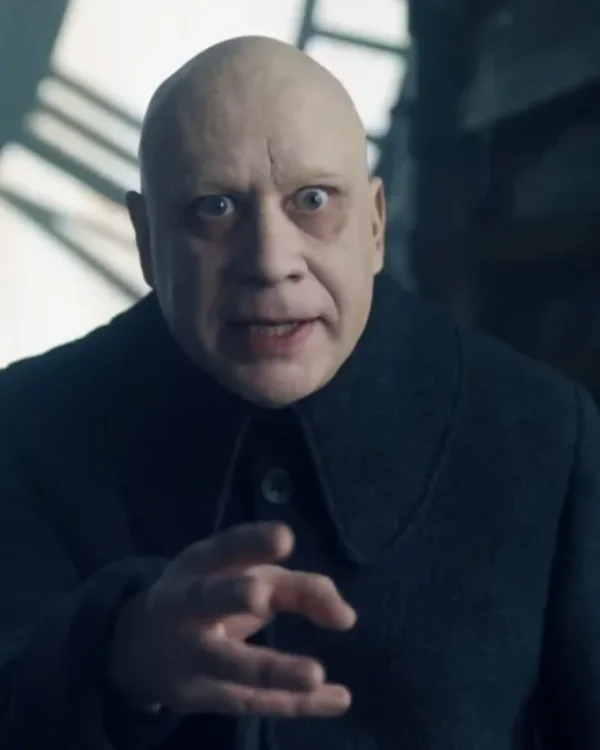 Fred Armisen TV Series Wednesday Season 2 Uncle Fester Wool Single-Breasted Black Coat with Peter Pan Collar