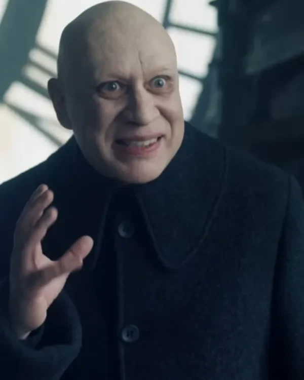 Fred Armisen TV Series Wednesday Season 2 Uncle Fester Wool Single-Breasted Black Coat with Peter Pan Collars