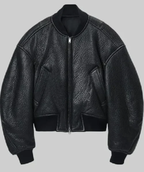 Gigi Hadid Black Leather Bomber Jacket