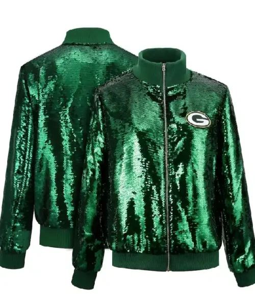 Green Bay Packers Cuce Green Team Sequin Bomber Jacket