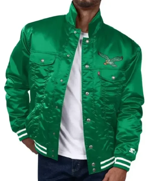 Green Philadelphia Eagles Silver Tab Satin Jacket