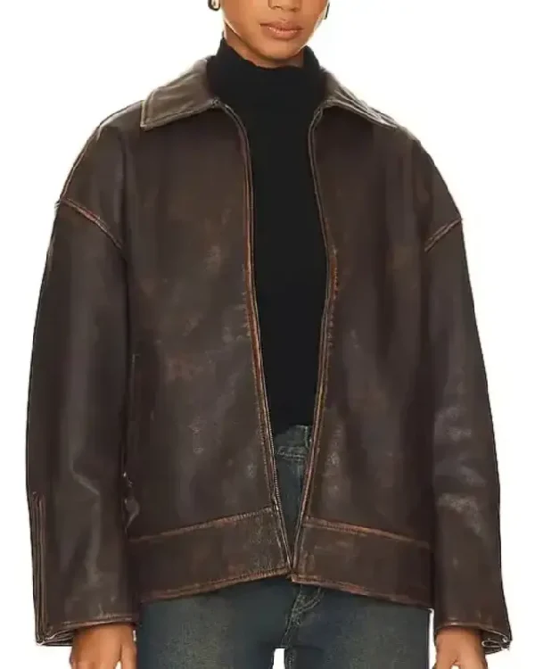 Grlfrnd Alek Distressed Brown Leather Jacket