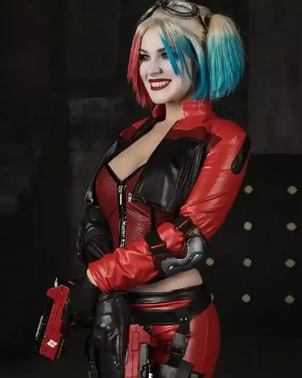 Harley Quinn Red Leather Jacket