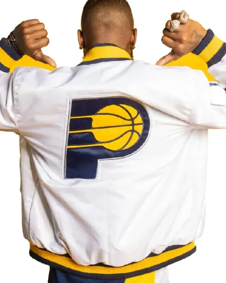 Indiana Pacers White Full Snap Bomber Jacket