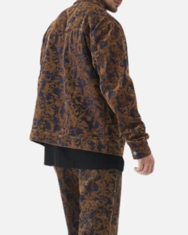 Jay Will TV Series Tulsa King S03 Episode 1 Tyson Mitchell Velour Printed Burnout Denim Jacket _ Brown Back
