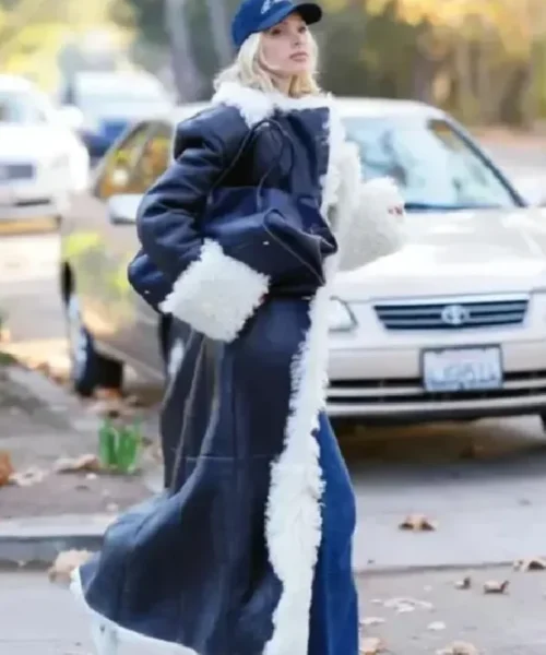 LA 2025 Elsa Hosk Black Shearling Leather Coat sale