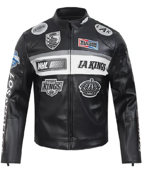 LA Kings Moto Black Leather Jacket