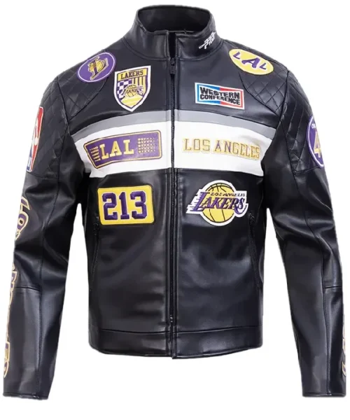 LA Lakers Moto Black Leather Jacket