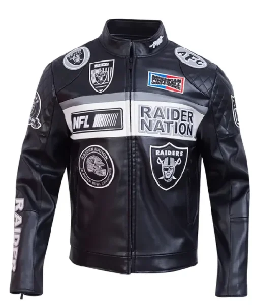 Las Vegas Raiders Moto Black Leather Jacket