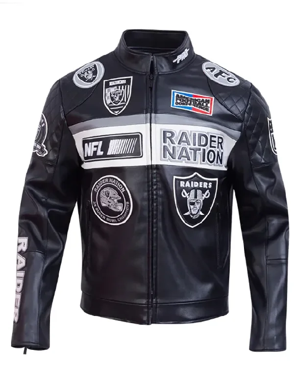 Las Vegas Raiders Moto Black Leather Jacket