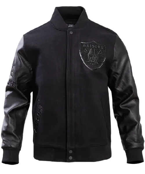 Las Vegas Raiders Triple Black Wool Varsity Jacket