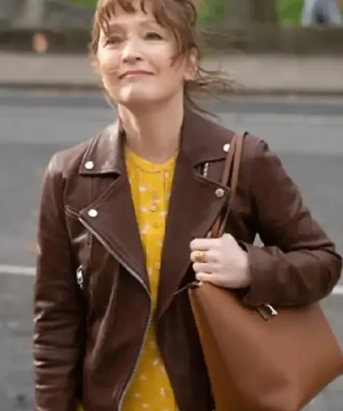 Lesley Manville Moonflower Murders Brown Jacket