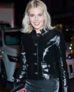 Lucy Boynton NYC 2025 Black Leather Jacket