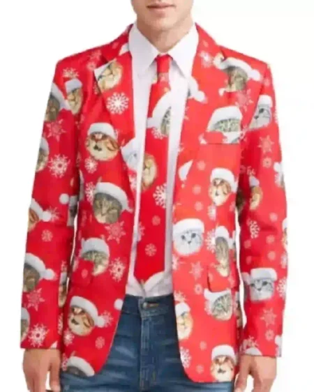 Men Christmas Cat Blazer