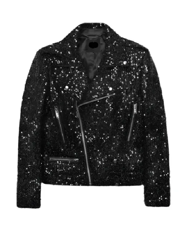 Men's Black Sequins Biker Jacket