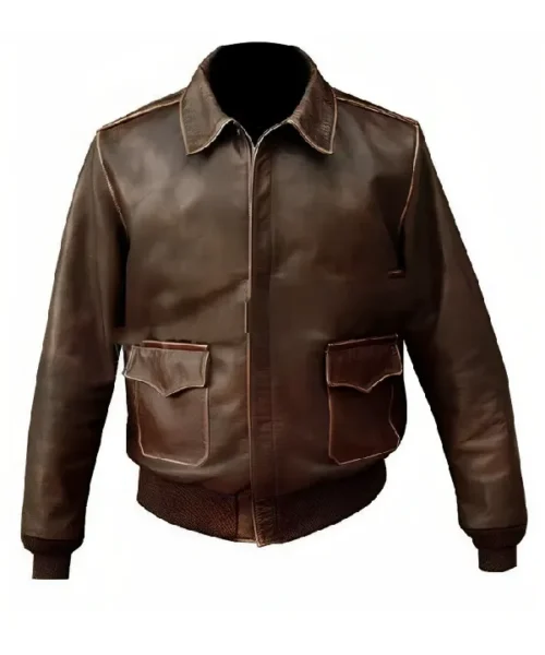 Men’s USAAF A-2 Air Force Flight Aviator Brown Distressed Leather Jacket
