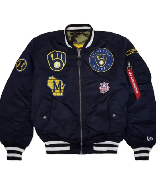 Milwaukee Brewers Black Ma-1 Bomber Jacket