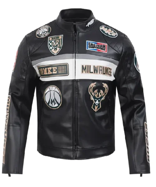 Milwaukee Bucks Moto Black Leather Jacket