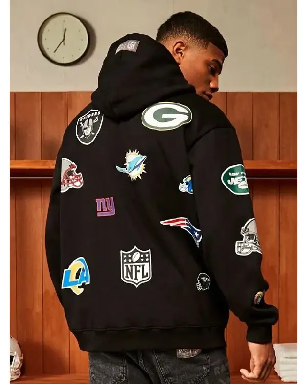 NFL Oversized Multi Team Badge Black Pullover Hoodie sale