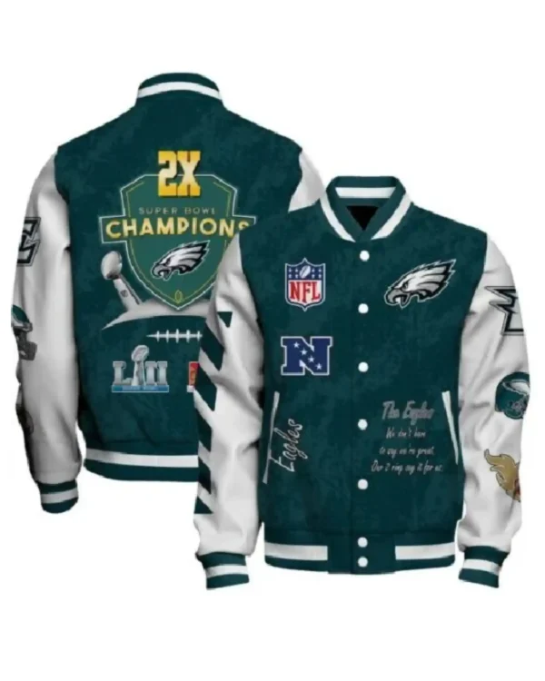 NFL Super Bowl LIX Champions Philadelphia Eagles 2X Champions Winning Spirit Varsity Jacket