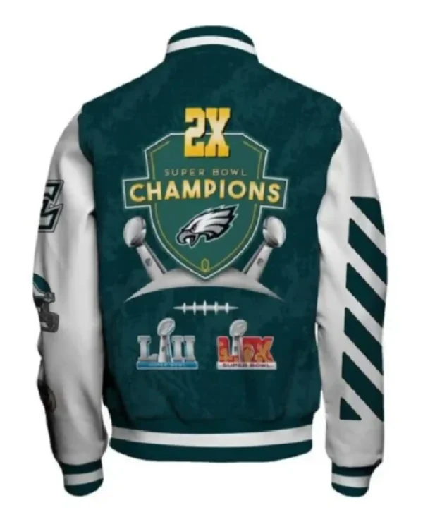NFL Super Bowl LIX Champions Philadelphia Eagles 2X Champions Winning Spirit Varsity Jacket Back