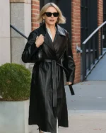 Naomi Watts NYC 2025 Black Long Leather Coat