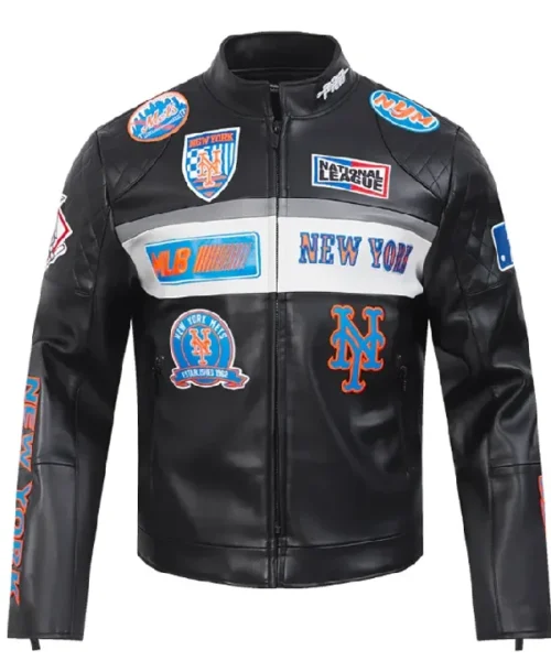 New York Mets Moto Black Leather Jacket