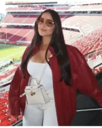 Olivia Culpo Red Leather Jacket