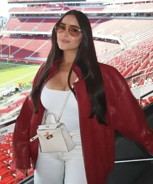 Olivia Culpo Red Leather Jacket