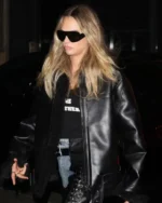 Order Cara Delevingne Paris Fashion Week 2025 Black Leather Jacket