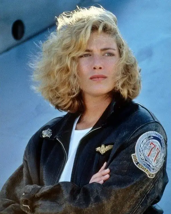 Order Charlie Top Gun Pilot Kelly McGillis Black Slim Fit Leather Jacket with Patch Sale