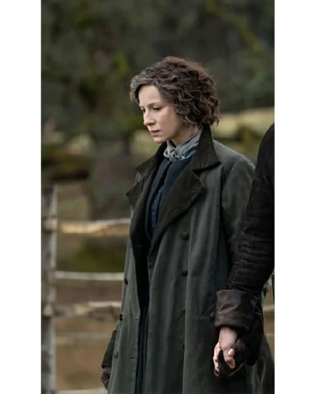 Order Claire Randall Tv Series Outlander Season 07 Caitríona Balfe Green Trench Coat on Sale
