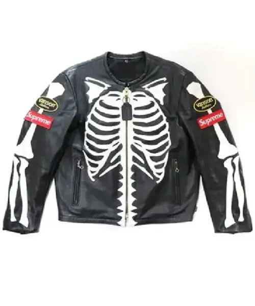 Order Recreation – Supreme Vanson Skeleton Bones Zippered Leather Biker Jacket Sale