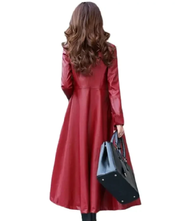Order Women Red Leather Long Trench Coat Sale