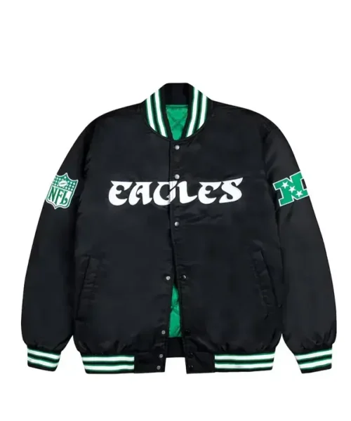 Philadelphia Eagles Green And White Rib Bomber Black Jacket