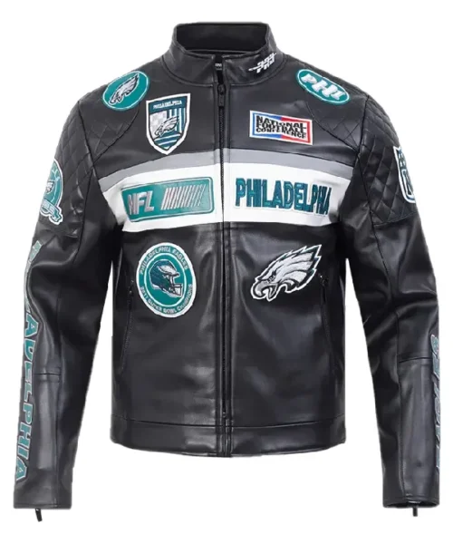Philadelphia Eagles Moto Black Leather Jacket