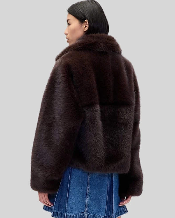 Re-Creation – Gap × Sandy Liang Brown Vegan Fur Half-Zip Jacket Back