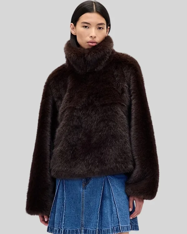 Re-Creation – Gap × Sandy Liang Brown Vegan Fur Half-Zip Jacket Sale