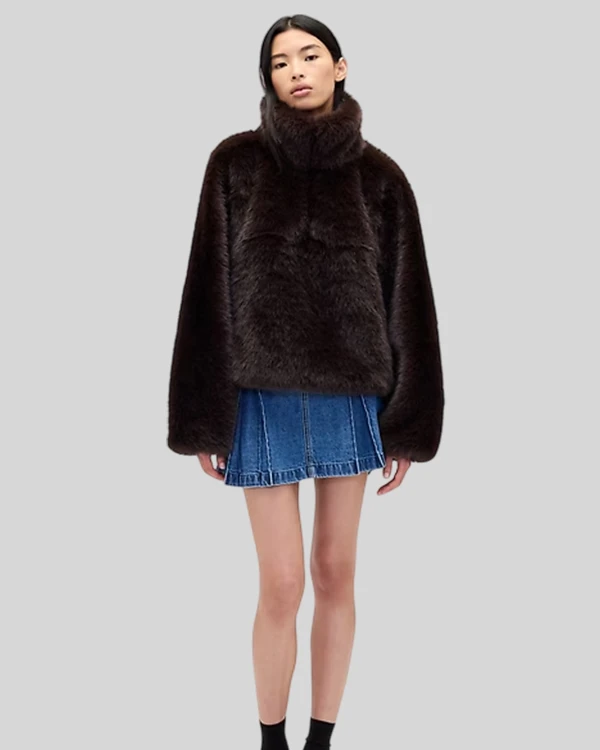 Re-Creation – Gap × Sandy Liang Brown Vegan Fur Half-Zip Jacket