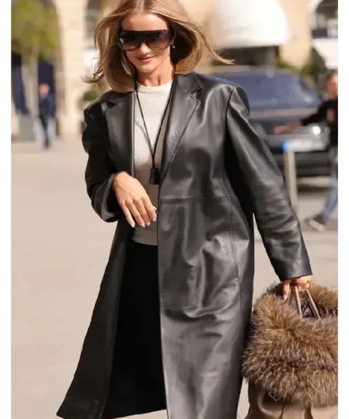 Rosie Huntington-Whiteley PFW 2025 Black Leather Coat