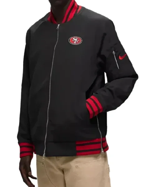 San Francisco 49ers Sideline Coach Full Zip Bomber Jacket