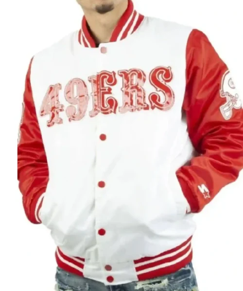 San Francisco 49ers White and Red Satin Jacket