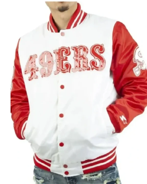 San Francisco 49ers White and Red Satin Jacket